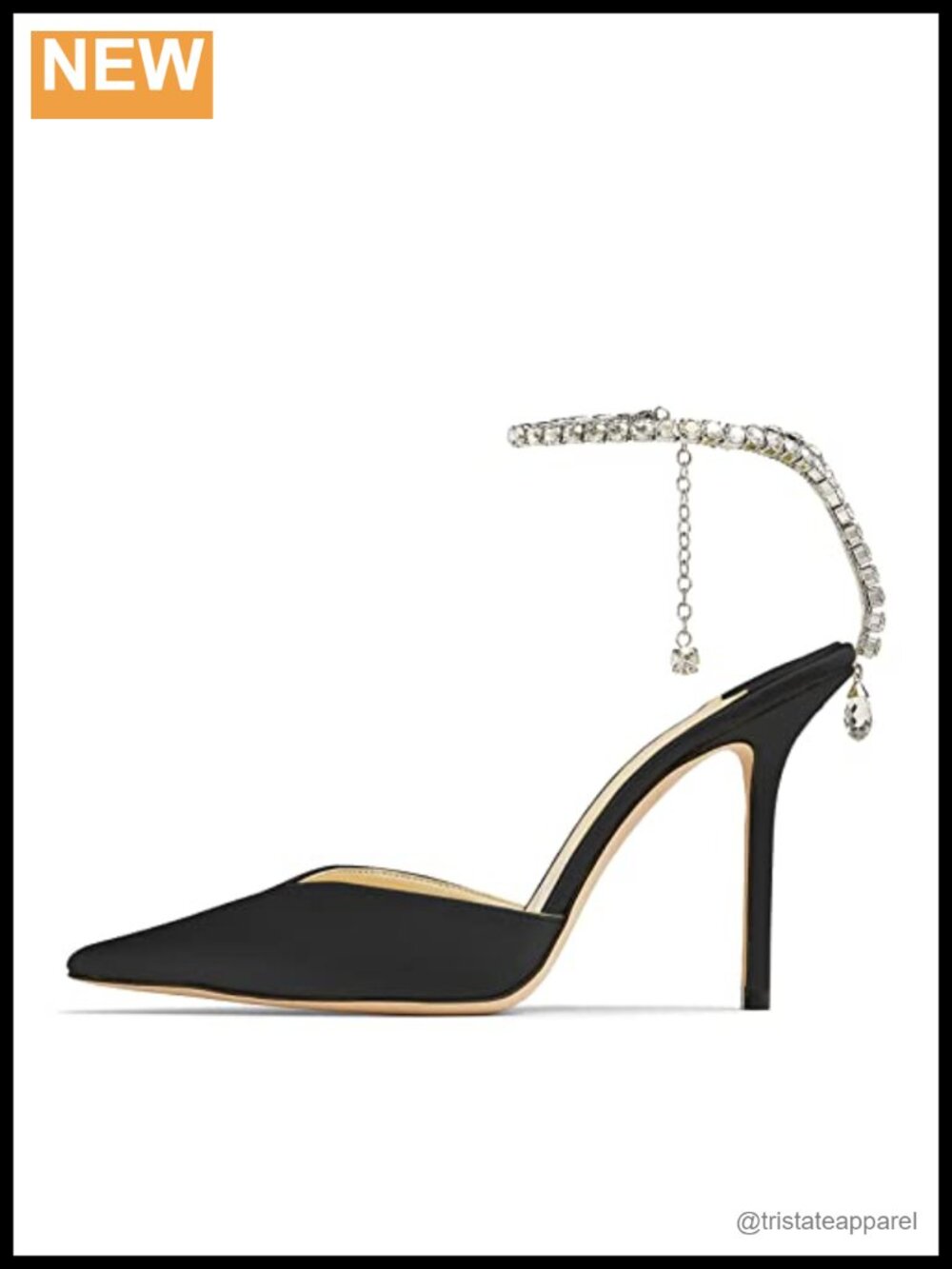 Crystal Chain Rhinestone Ankle Strap Heeled Sandals Pointed Toe Stiletto Prom